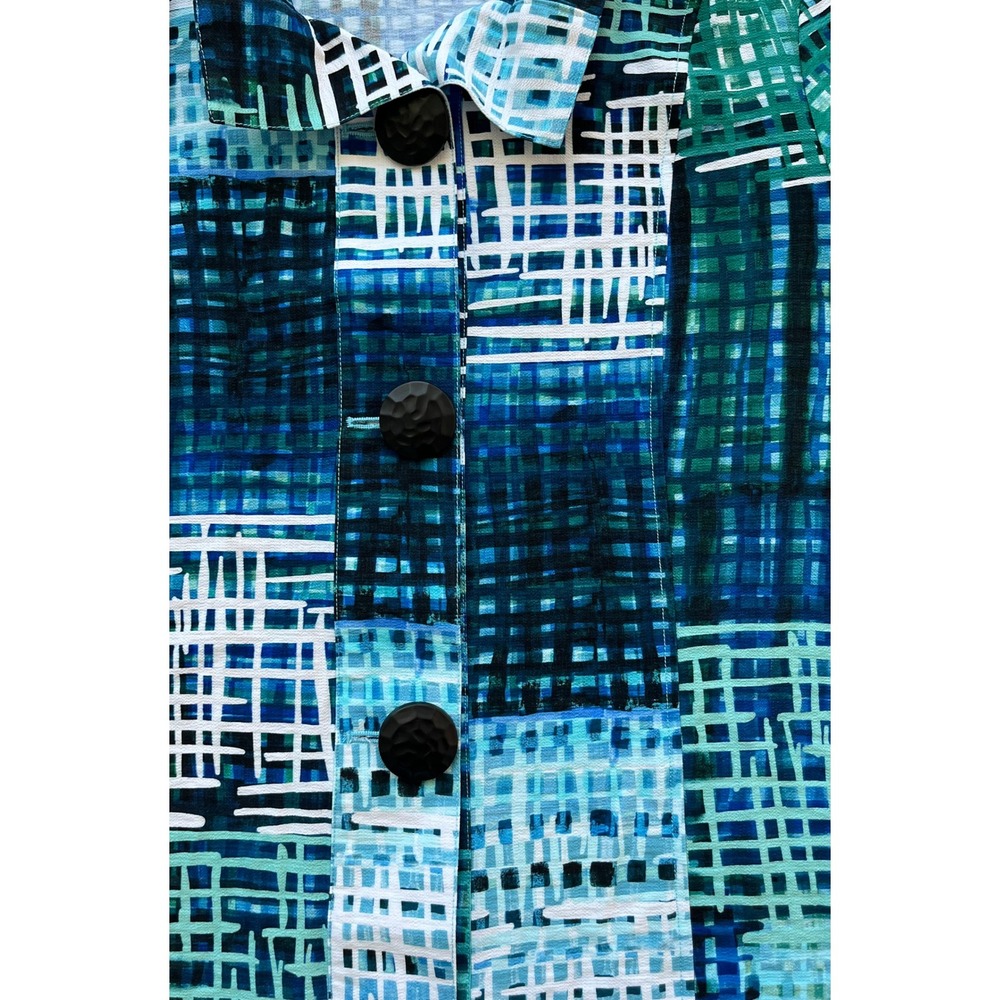 Ali Miles Patchwork Button Front Blue Tunic Blous… - image 5